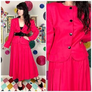 Vintage 1980s Hot Pink 2-Piece Jacket and Skirt Set